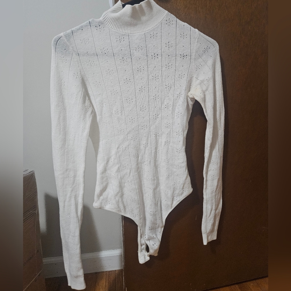 SKIMS White Knit Turtleneck Bodysuit Size Small